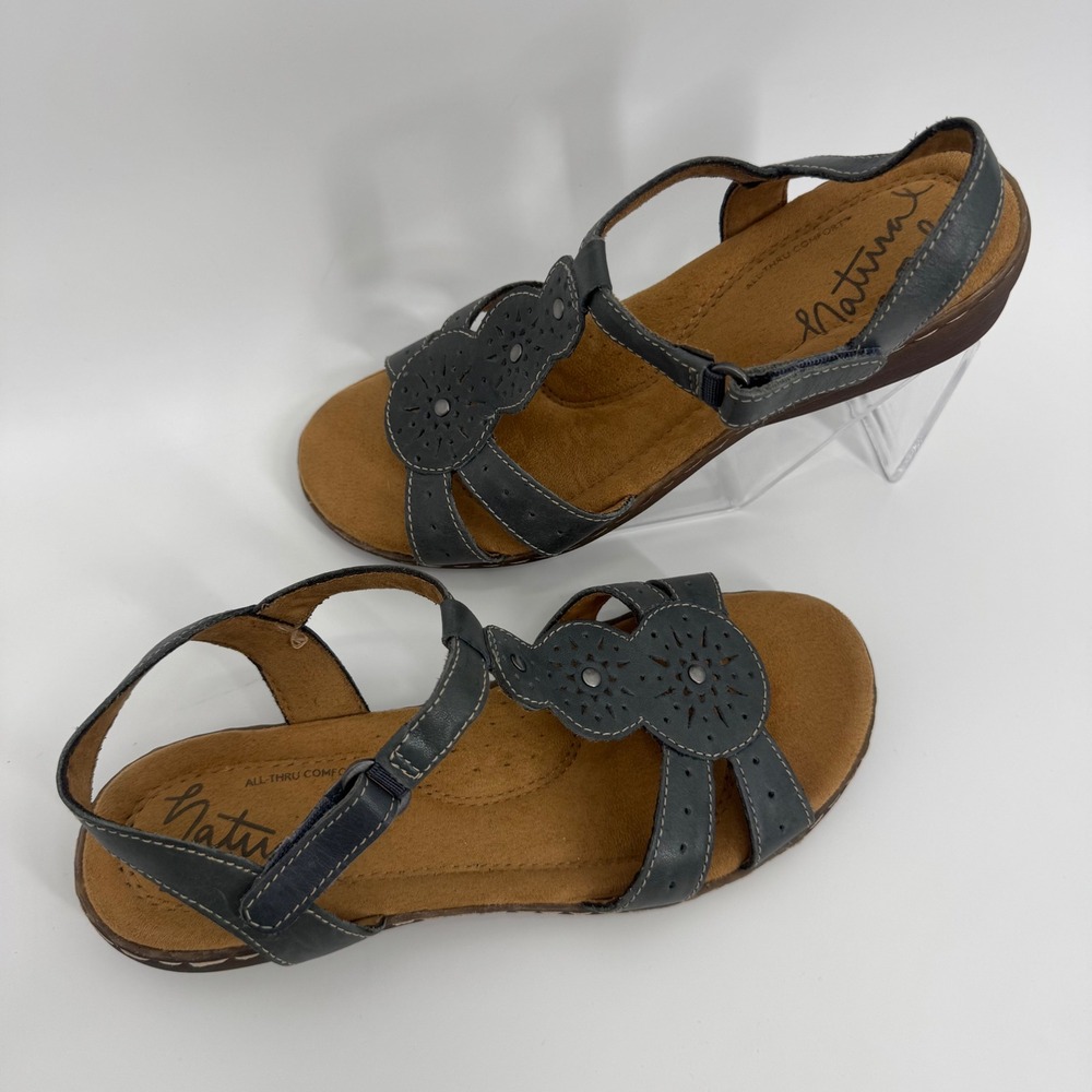 Natural Soul Naturalizer Womens All-Thru Comfort Sandals Blue Gray T-Strap 8M - Picture 3 of 12
